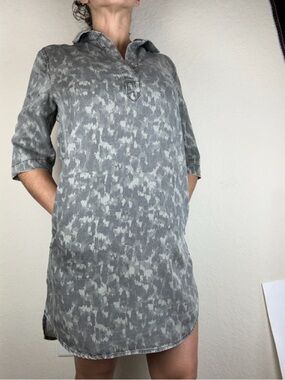 FINAL SALE! Philosophy Green Camo Tunic Dress S Tencel V-Neck Pockets Casual